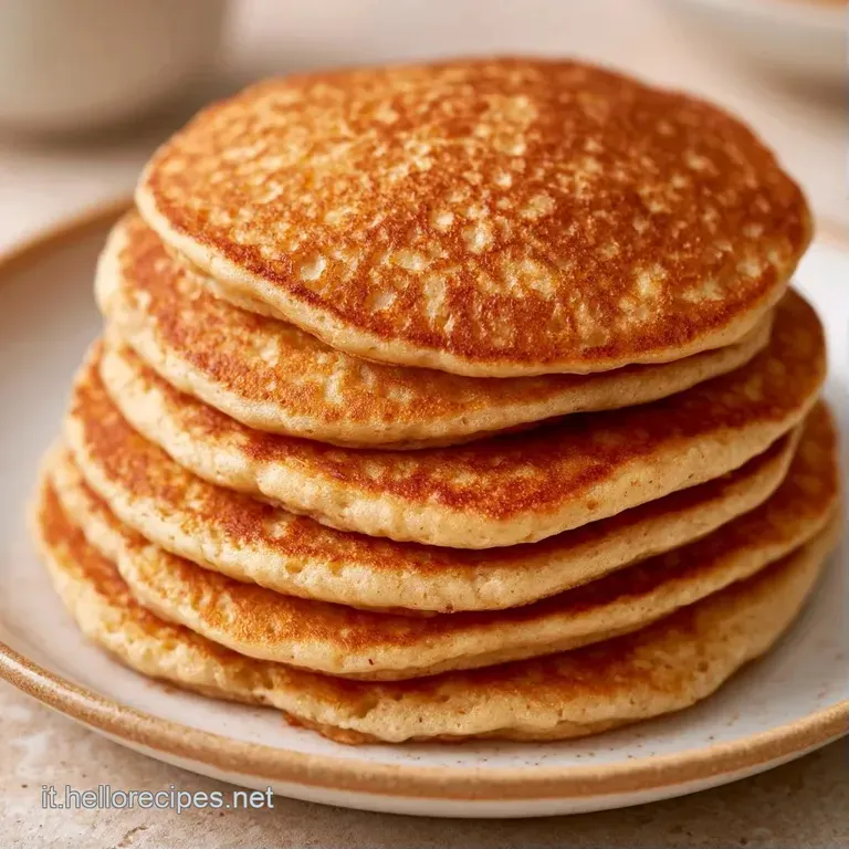 Pancake soffici e ambrati disposti con cura, guarniti da fragole rosse e foglioline di menta su un piatto moderno.