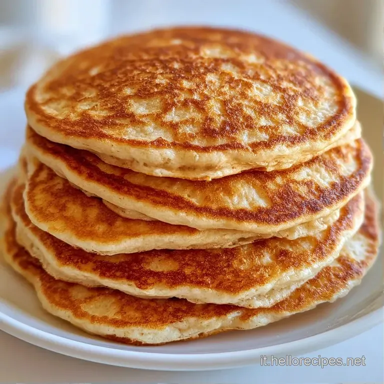 Pancake soffici disposti con cura su piatto bianco, completi di mirtilli blu e una spolverata di zucchero a velo.