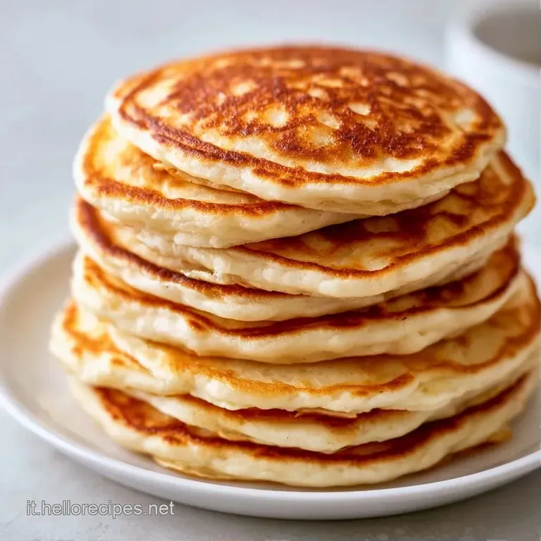 Pancake soffici disposti su un piatto bianco, decorati con mirtilli blu e una spolverata di zucchero a velo candido.