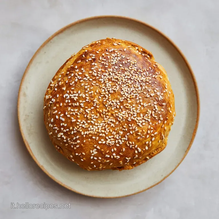 Fetta di pane bruno dalla superficie rustica su piatto bianco, impreziosita da un filo d'olio e rosmarino fresco.