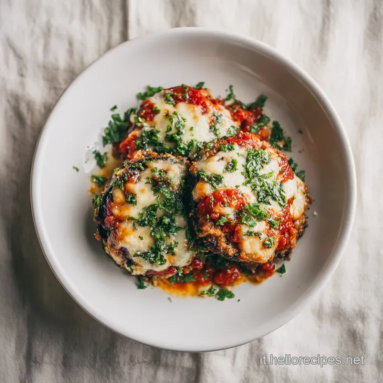 A single, golden-brown slice of eggplant parm, showcasing its layers of tender eggplant, rich sauce, and stringy, melted c...
