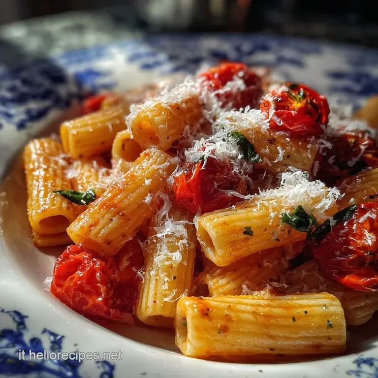 Elegantly plated baked pasta with browned cheese, dolloped ricotta, and fresh basil garnish, ready to be served.