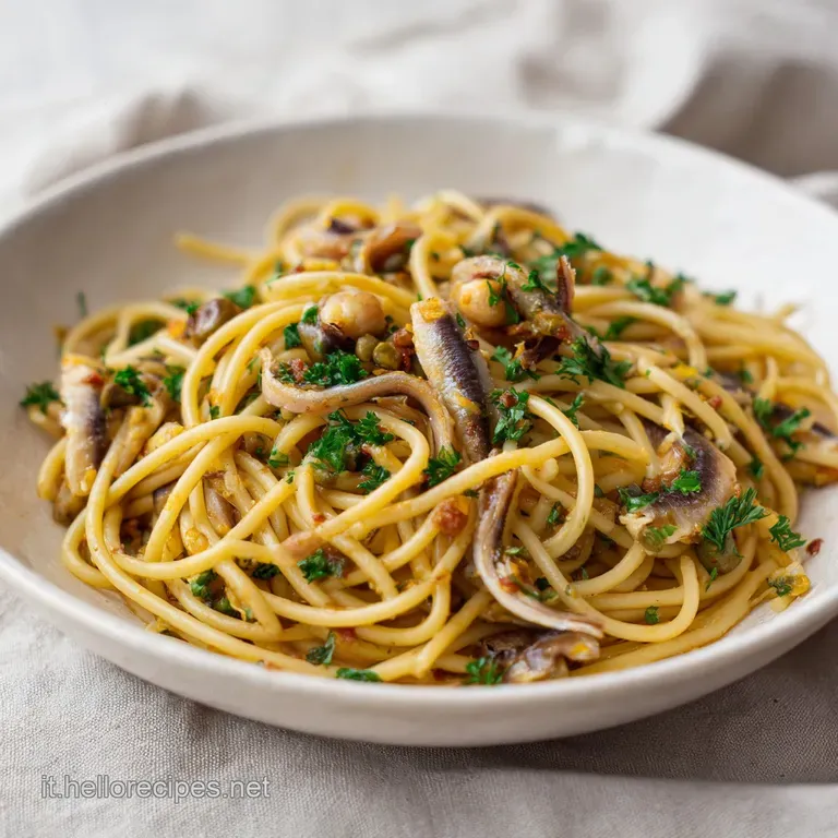 Artfully plated pasta, glistening with olive oil, topped with toasted breadcrumbs & a curl of fennel fronds, inviting the ...