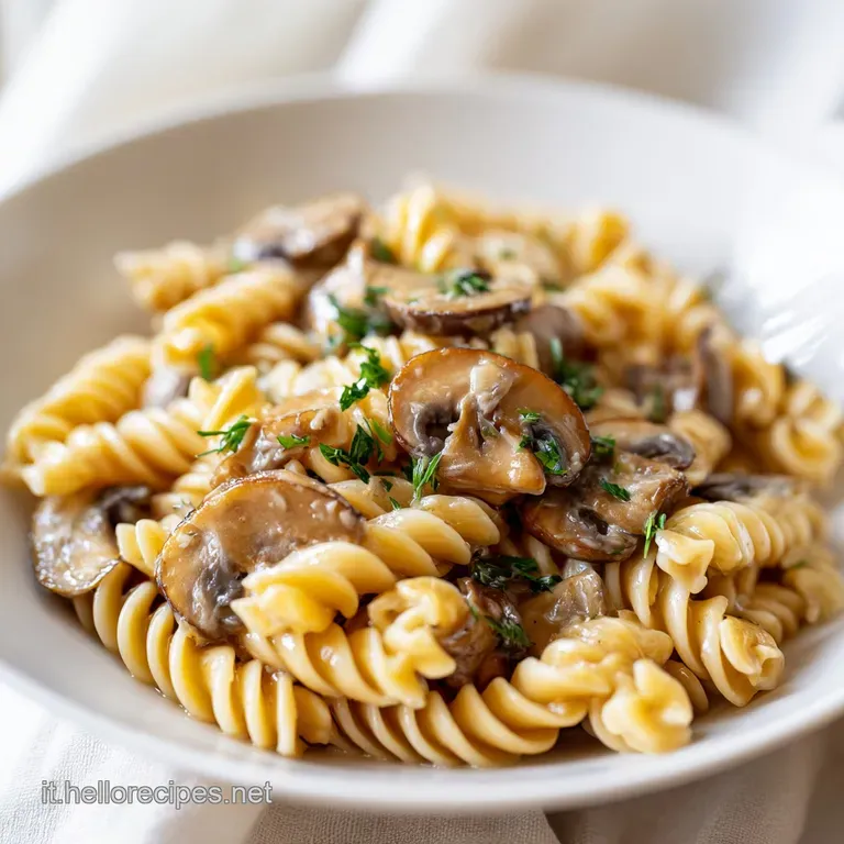 Pasta avvolta in una salsa densa e lucida, servita in un piatto bianco con un tocco di prezzemolo verde brillante sopra.