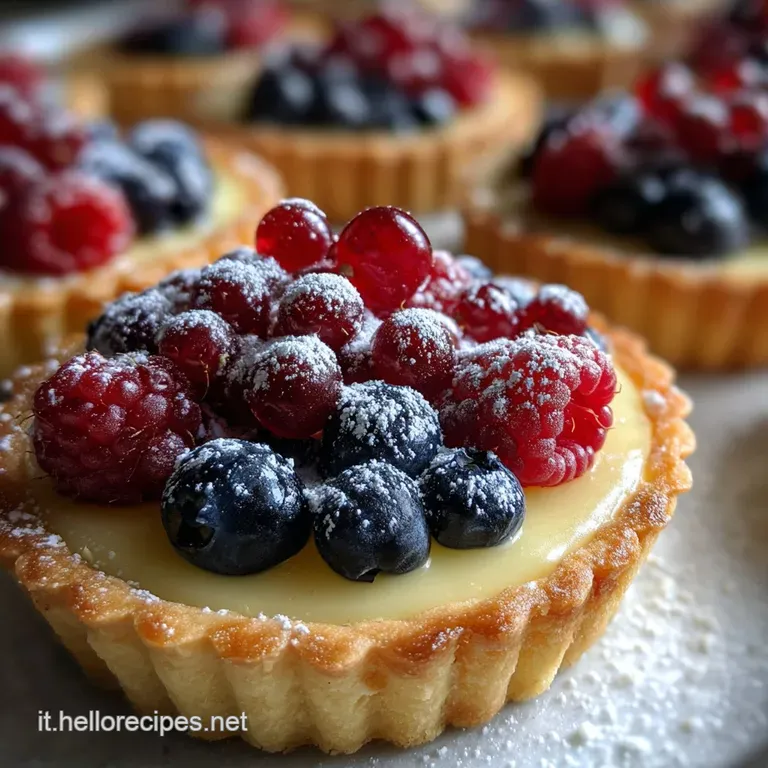 Single, miniature tart with a perfectly browned crust & a glimpse of sweet filling. Elegant, rustic Italian dessert, invit...