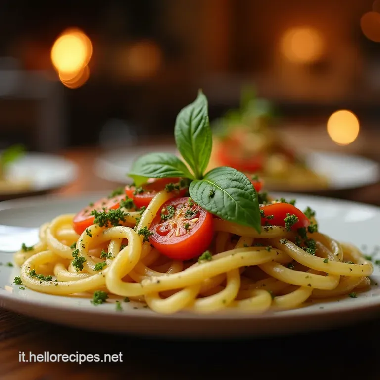 La Freschezza Del Sud Linguine Al Pesto Estivo Mediterraneo Con Pomodorini Confit E Mandorle Tostate presentation