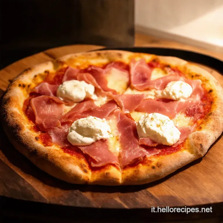 Pizza Bianca Da Favola Con Prosciutto Crudo Burrata Cremosa E Olio Aromatizzato presentation