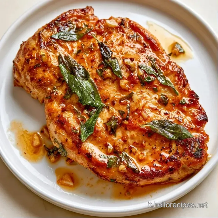 Filetti di pollo dalla superficie ambrata, adagiati con cura su un piatto bianco con un filo di salsa densa e lucida.