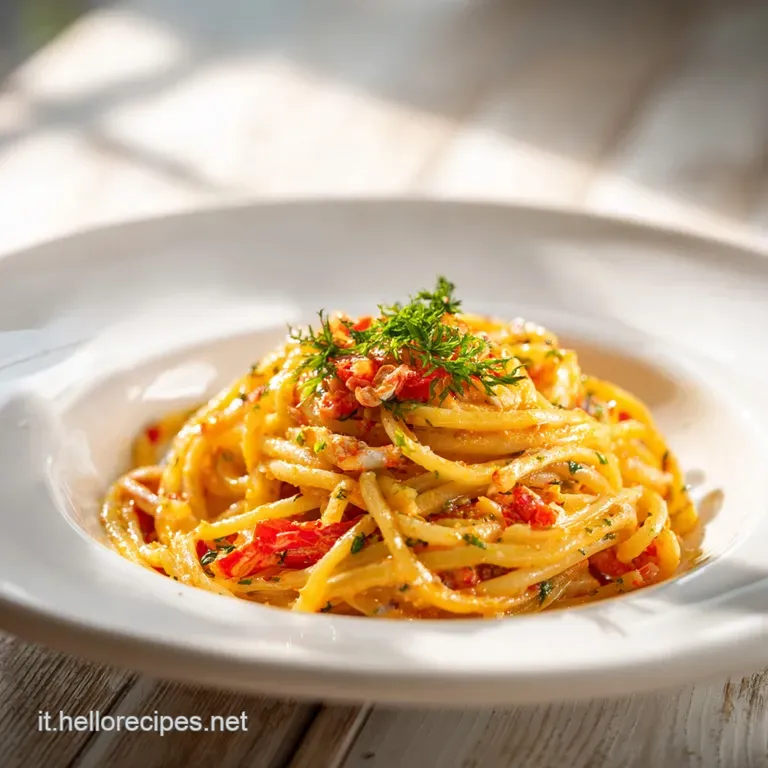 Elegant plating of seafood pasta. Saffron strands accent plump shellfish and perfectly al dente pasta, dusted with fresh p...