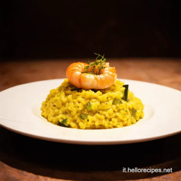 Risotto Dorato Alla Curcuma Con Gamberetti E Zucchine presentation