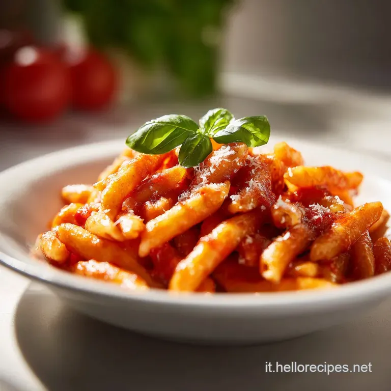 Steaming plate of pasta alla Norma. Bright red sauce glistens, contrasted by dark eggplant & grated ricotta.