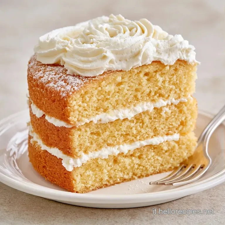 Fetta di dolce su piatto bianco, strati di pan di spagna dorato e crema vellutata con un mirtillo fresco.