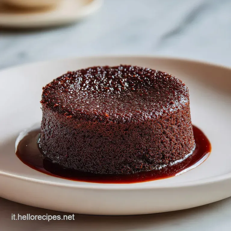 A slice of deep chocolate cake, adorned with a swirl of cream and a sprinkle of berries.