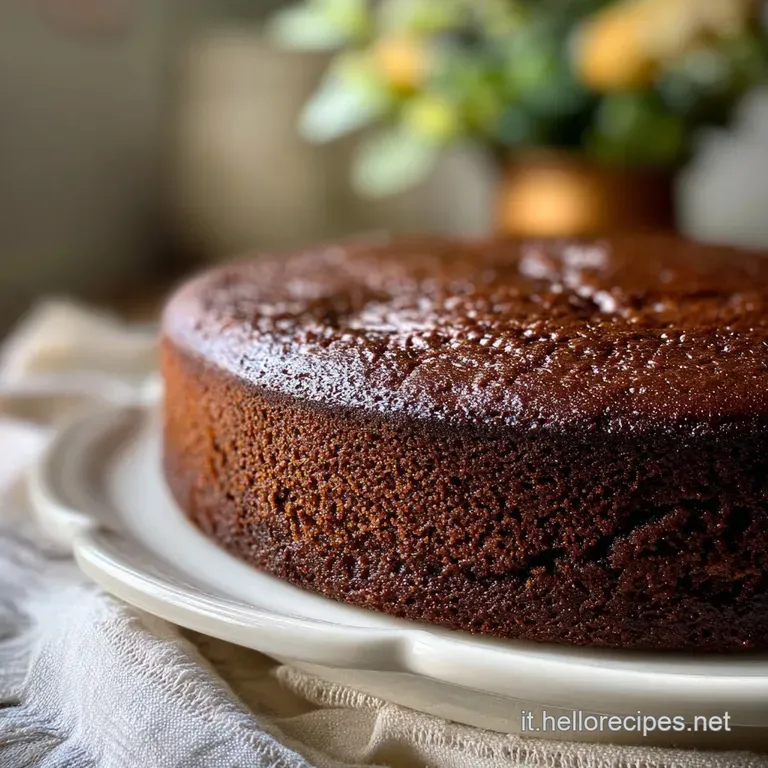 Slice of deep, dark chocolate cake on a white plate, hints of cocoa dusting, invitingly decadent with a soft crumb.