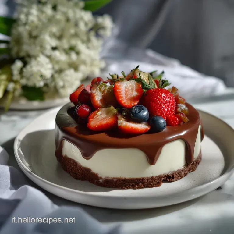 Elegant dessert presentation: smooth, white panna cotta contrasted with rich, dark chocolate. Garnished with berries, a lu...