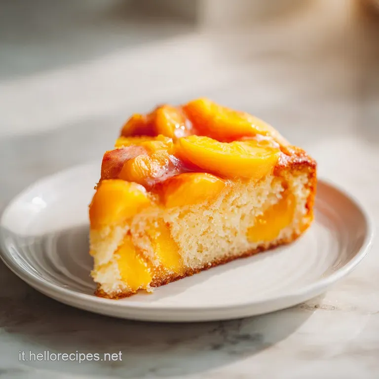 Elegant slice of peach cream tart, fluffy whipped cream swirled on top, with a light dusting of powdered sugar, served on ...