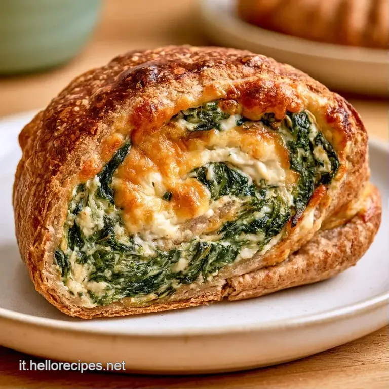Fetta di torta salata su piatto bianco, cuore cremoso verde pallido e base croccante, guarnita con un filo d'olio.